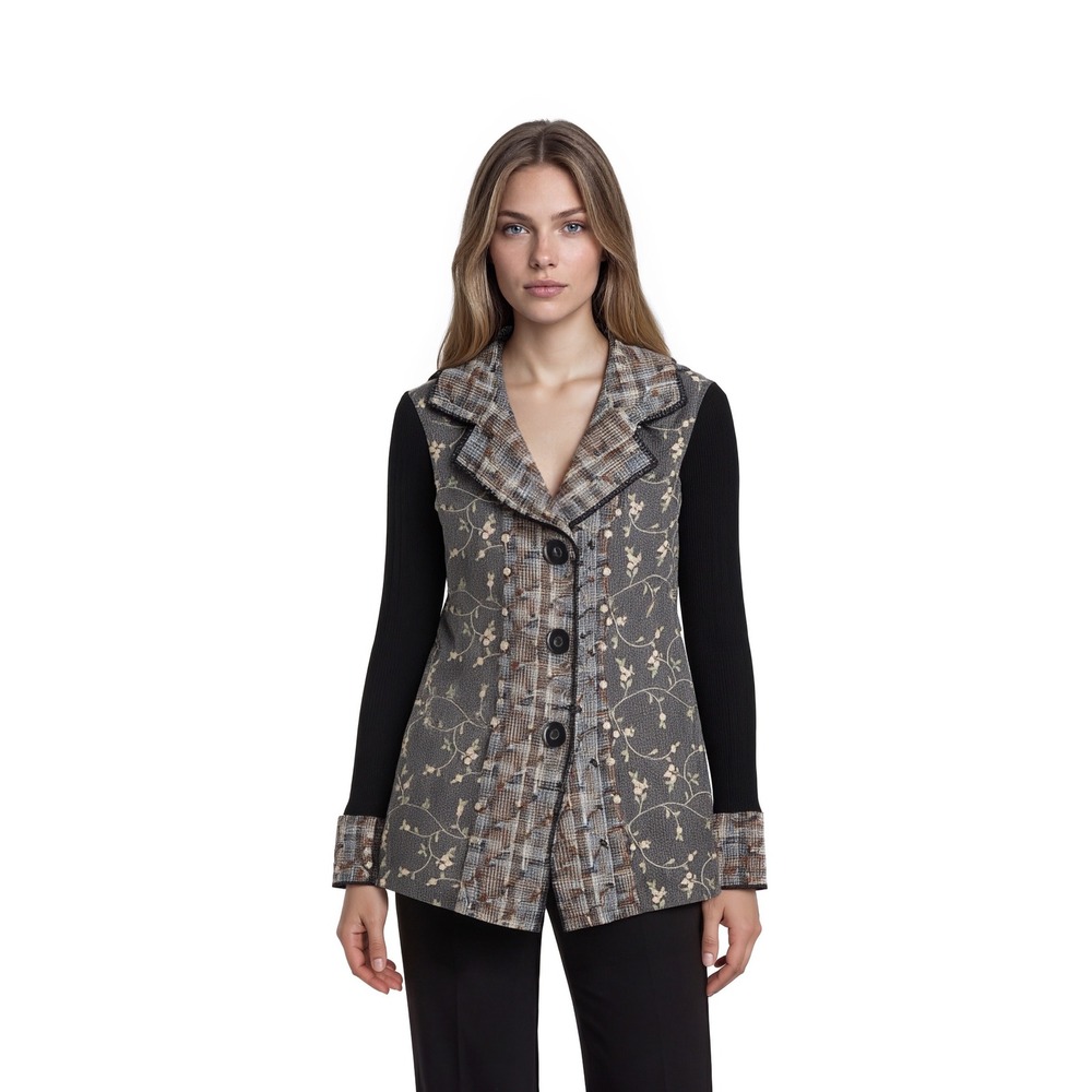 Sioni Cardigan Jacket Sweater Women's Size Small Multi‎ Embroidered Floral Tweed